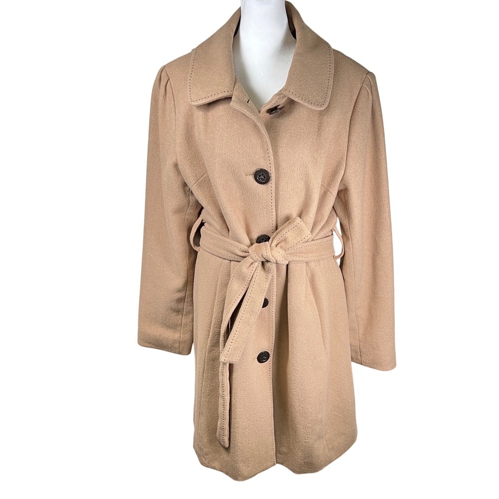 Merona Women's‎ Camel Wool Blend Belted Fit & Flare Trench Coat Jacket Size XXL